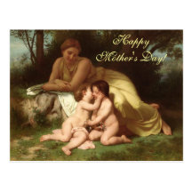 Jeune femme contemplant deux enfants de embrasseme carte postale