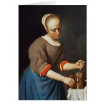 Jeune fille avec un pilon et un mortier carte