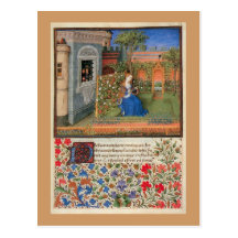 Jeune fille dans le jardin carte postale