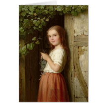 Jeune fille se tenant dans un tricot de porte, 186 cartes de vœux