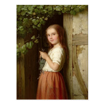 Jeune fille se tenant dans un tricot de porte, 186 carte postale
