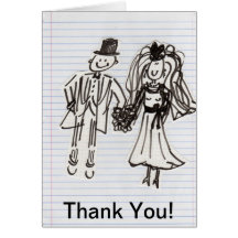 Jeune mariée de bande dessinée+Merci de marié Carte De Vœux