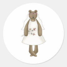 Jeune mariée d'ours de nounours adhésif rond