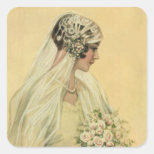 Jeune mariée victorienne vintage en portrait nupti stickers carrés