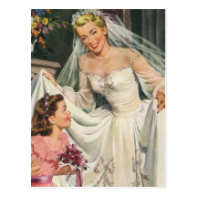 Jeune mariée vintage avec la demoiselle de honneur cartes postales