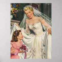Jeune mariée vintage avec la demoiselle de honneur posters