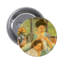 Jeune mère cousant par Mary Cassatt, art vintage Badge