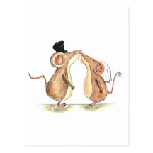 Jeunes mariés - embrassant des souris - cadeau pou cartes postales