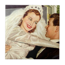 Jeunes mariés vintages de mariage, nouveaux mariés carreaux