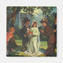 Jeunes mariés vintages d'enfant ; Feignez le maria Aimants