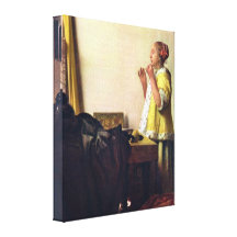 Johannes Vermeer - femme avec un collier de perle Toile Tendue