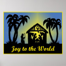 Joie de silhouette de nativité au monde poster