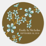 Joint de faire-part de mariage de fleurs de cerisi autocollant rond
