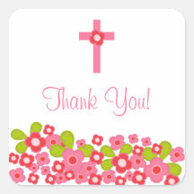 Joint floral rose croisé doux de faveur de baptême sticker carré