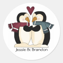Joint mignon d'enveloppe de pingouins de mariage adhésif