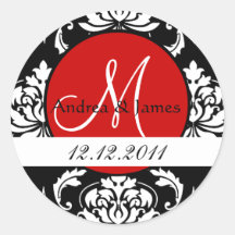 Joint noir rouge de mariage de damassé initiale de autocollant