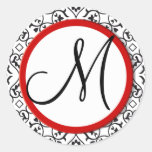 Joint rouge de mariage d'équilibre de damassé noir adhésif rond