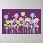 Jolie affiche de pourpre de fleurs et de papillons