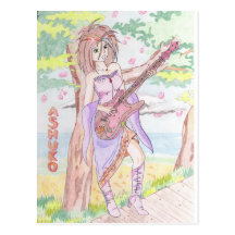 jolie carte postale fille à la guitare manga