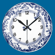 jolie horloge bleue vintage de plat de Delft horloges murales