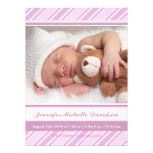 Jolies annonces de naissance de bébé de rayures invitation personnalisée