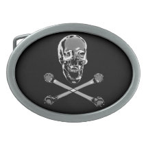 Jollys rogers de pirate de chrome boucle de ceinture ovale