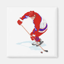 Joueur de hockey bleu rouge de glace aimant pour réfrigérateur