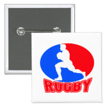 joueur de rugby courant avec la boule badge avec épingle