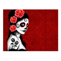 Jour de la fille morte de crâne de sucre - rouge carte postale