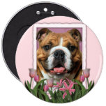 Jour de mères - tulipes roses - bouledogue pin's avec agrafe