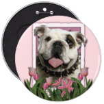 Jour de mères - tulipes roses - bouledogue badges avec agrafe