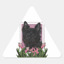 Jour de mères - tulipes roses - cairn Terrier - Ro Adhésifs