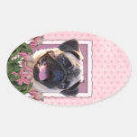 Jour de mères - tulipes roses - carlin stickers ovales
