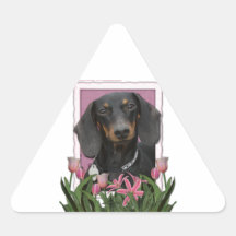 Jour de mères - tulipes roses - teckel - Winston Autocollant En Triangle