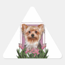 Jour de mères - tulipes roses - Yorkshire Terrier Autocollants