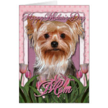 Jour de mères - tulipes roses - Yorkshire Terrier Carte De Vœux