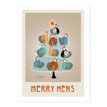 Joyeuse carte postale d'arbre de Noël de poules