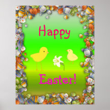 Joyeuses Pâques avec les poussins et l'affiche de 