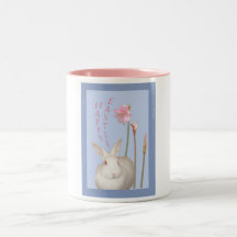 Joyeuses Pâques, lapin blanc et lillies de Pâques Tasse À Café