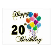 Joyeux 20ème anniversaire avec des ballons carte postale