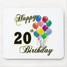 Joyeux 20ème anniversaire avec des ballons tapis de souris