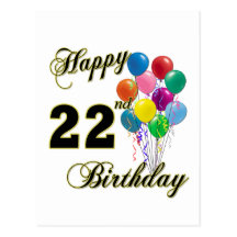 Joyeux 22ème anniversaire avec des ballons carte postale