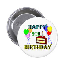 Joyeux 9ème anniversaire avec le gâteau, les ballo badges