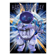 Joyeux anniversaire 12ème, chat de robot, techno m cartes
