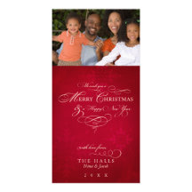 Joyeux carte photo rouge de Noël de flocon de neig Carte Avec Photo