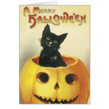 Joyeux chat démodé de Halloween Carte De Vœux
