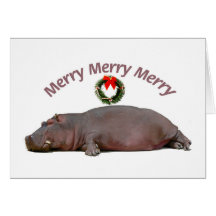 Joyeux joyeux joyeux amusement d'hippopotame carte de vœux