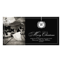 Joyeux monogramme blanc noir du carte photo | de N Photocarte Personnalisée