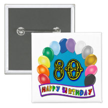 Joyeux quatre-vingtième anniversaire avec des ball badge