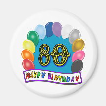 Joyeux quatre-vingtième anniversaire avec des ball magnets pour réfrigérateur